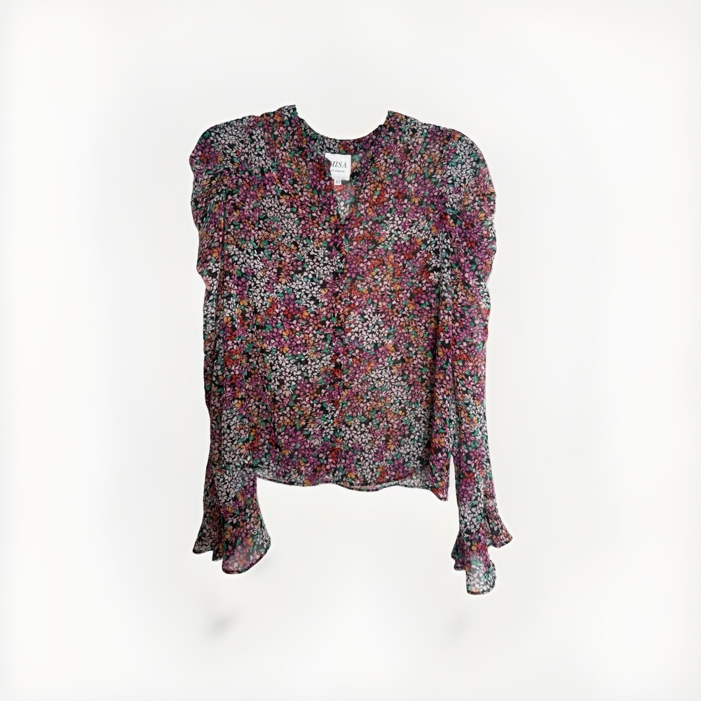 Misa Los Angeles Floral Flowy Long Sleeve Blouse Ruffle Size XS Boho